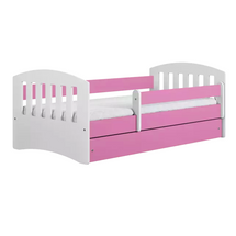 Barnsäng med madrass och låda 80x160 vit/ rosa CLASSIC