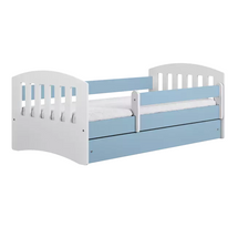 Barnsäng med madrass och låda 80x160 vit/ blå CLASSIC