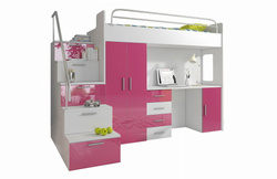 Våningssäng med trappa vit/rosa EDEN 4