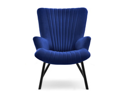 Velourfåtölj marinblå svart ben LANZA