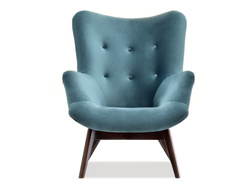 Seafoam velour fåtölj ben valnöt FLORI