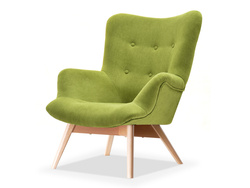 Skandinavisk fåtölj mossgrön bok ben FLORI