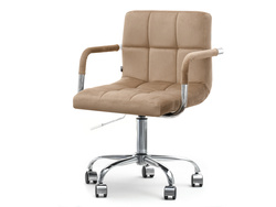 Beige velourfåtölj kromade ben ELIS