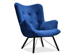 Fåtölj i marinblå velour med svarta ben DALTON
