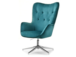Fåtölj i turkos velour med TRINI-ben i krom
