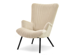 Velour fåtölj beige svarta ben LANZA