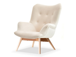 Fåtölj i krämfärgad velour med ben i bok FLORI