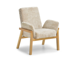 Velour fåtölj beige ek ben LAO