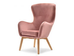 Fåtölj i pudervelour med ben i bok LETA