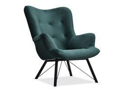 Velourfåtölj grön svarta ben DALTON