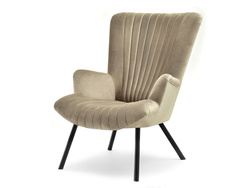 Fåtölj i velour med sandfärgade ben LANZA