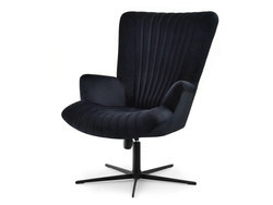 Fåtölj i svart velour med svarta ben ESLA