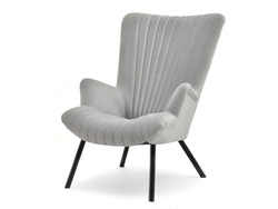 Velourfåtölj ljusgrå svart ben LANZA