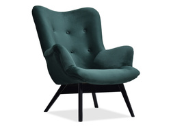 Velourfåtölj grön svart ben FLORI