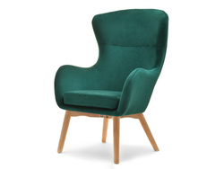 Fåtölj i velour med ben i grön bok LETA