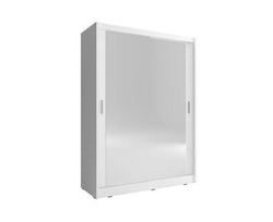 Vit skjutdörrsgarderob 130 cm med dubbelspegel MAI