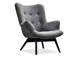 Velourfåtölj grå svart ben FLORI