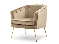 Fåtölj i beige velour med gyllene ben ESTEL
