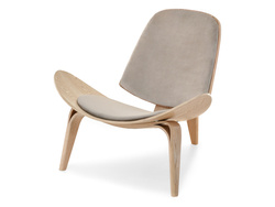 Velour fåtölj beige ek ben ROLAND