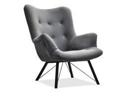 Velourfåtölj grå svarta ben DALTON