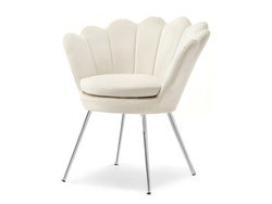Fåtölj i krämfärgad velour med kromade ben LAZAR