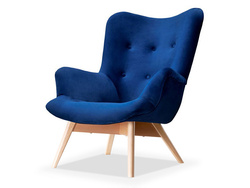 Fåtölj i velour marinblå ben i bok FLORI