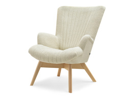 Fåtölj i krämfärgad bouclé med ben i ljus ek LIMA