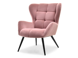 Fåtölj i rosa velour med svarta ben KIKORI