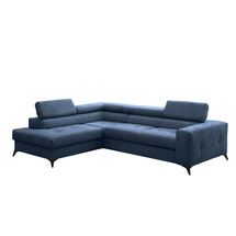 Mörkblå hörnbäddsoffa vänster ANORA