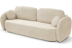 Beige soffa med rundade kanter, sovfunktion, förvaringsutrymme för sängkläder OLIMP