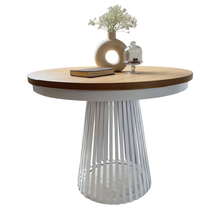 Runt matbord med lameller, 120 cm, svart/hickory ek ALEXANDER