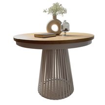 Runt matbord med lameller, 100 cm, svart/hickory ek ALEXANDER