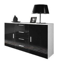 UNI byrå vit/svart högglans 132 cm