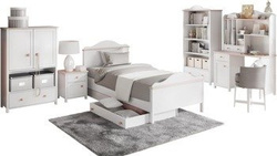 LUNA 2 barnmöbel Bänk, skrivbord, säng, nattduksbord, bokhylla