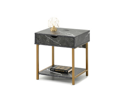 Sängbord med uttag, svart marmor, ben i guld EMMA