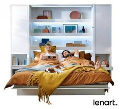 Väggsäng med bokhyllor vit matt 180x200 Bed Concept BC-13
