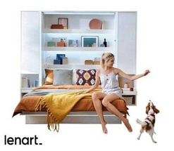 Sängskåp med bokhyllor 120x200 vit högglans Bed Concept BC-02