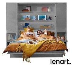 Sängskåp 140x200 grå matt madrass led bokhyllor Bed Concept BC-01