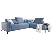 Hörnsoffa bäddsoffa blå höger busto