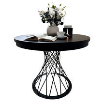 Rund bord i svart färg, metallunderrede, utdragbar bordsskiva 100-140 cm GARDINO