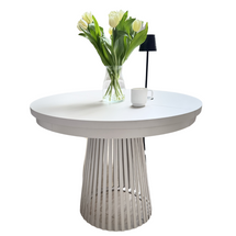 Vitt runt bord, med lameller, diameter 120 cm, hopfällbart ALEXANDER