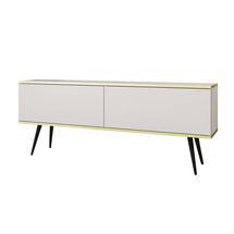 Vit tv-bänk 135 cm, svarta ben ORO