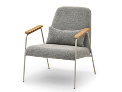 Stoppad fåtölj beige grå ben ELIA