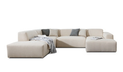 Stor beige hörnsoffa U vänster ZEUS
