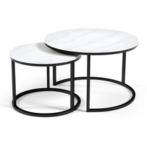 Billig runt salongbord 2in1 marmor bianco/svart RABEN 2